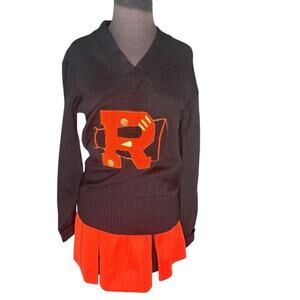 Vtg 50s Cheerleading Uniform Relaxed Sweater Coord Pleated Skirt Letterman R XS